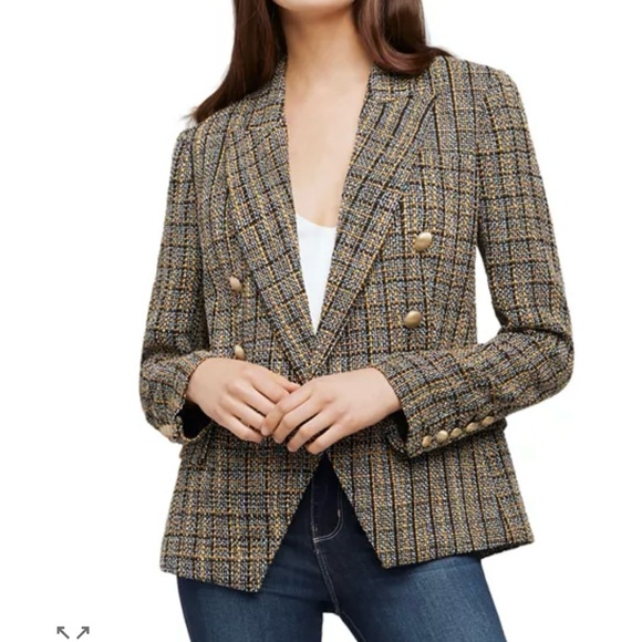 L'AGENCE Jackets & Blazers - L'AGENCE Black and Gold Checkered Blazer